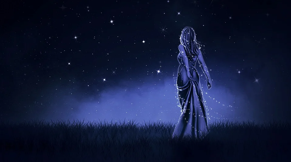 Fantasy art with girl staring into the stars